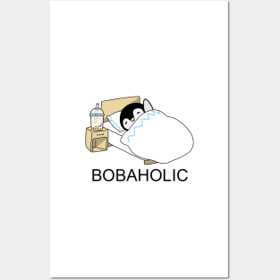 Bobaholic Little Penguin Chilling in Bed with some Boba! Posters and Art